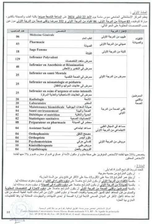 CHU Souss Massa - Concours de Recrutement