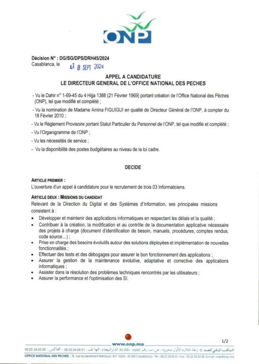 Concours ONP 2024