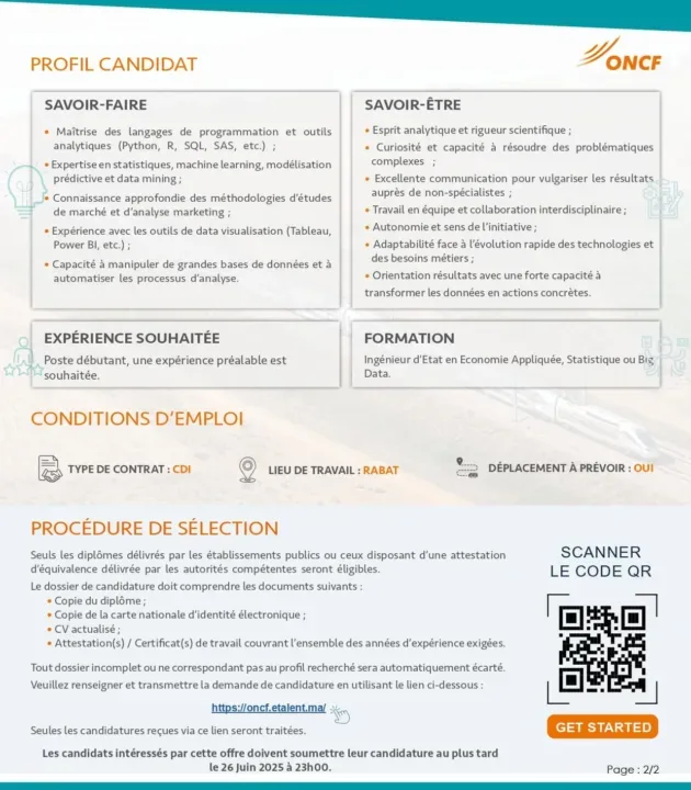L'ONCF recrute 14 profils compétents et motivés pour occuper des postes clés en 2025