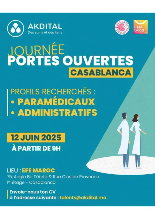 Emploi au Maroc : AKDITAL organise des journées de recrutement à Tétouan et Casablanca en 2025