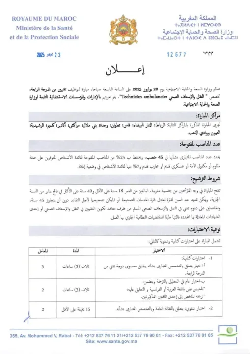 Le Ministère de la Santé du Maroc recrute : 90 postes à pourvoir via concours en 2025