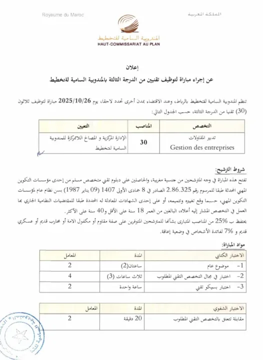 Concours 2025 du HCP : 44 postes ouverts pour ingénieurs d'État et techniciens à saisir