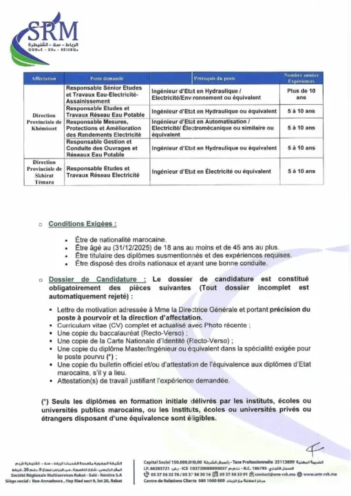 Concours SRM-RSK 2025 : 44 postes de responsables ouverts dans la région de Rabat-Salé-Kénitra !